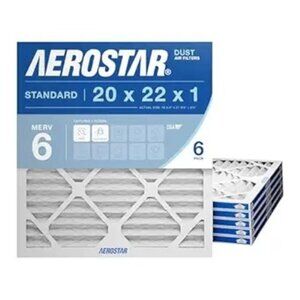 Aerostar MERV 6 20X22X1 Air Filters 6-Pack For HVAC Systems AM01 Y